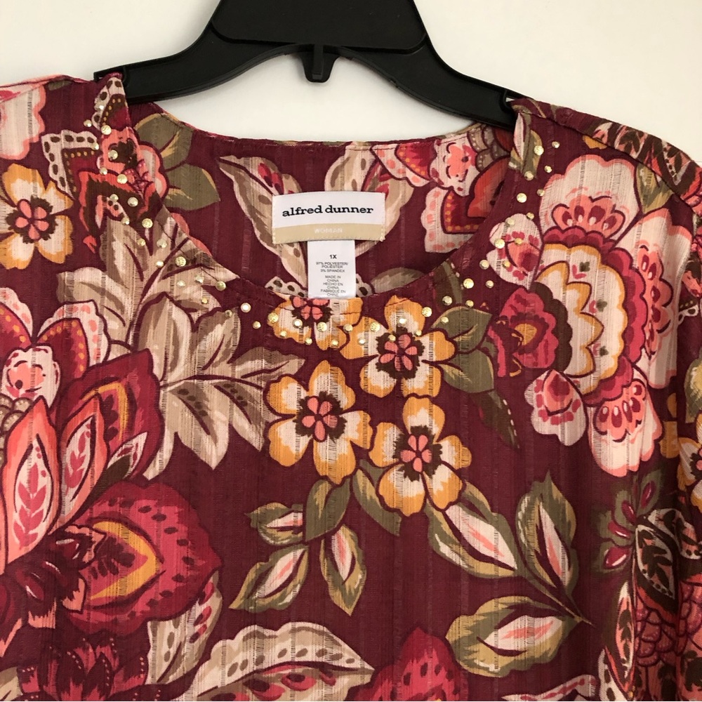 ALFRED DUNNER FLORAL TOPS MULBERRY STREET PLUS SIZE 3X RHINESTONES CREW NECK - Picture 5 of 11